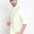 Men's Mint Green Checkered Classic Linen Nehru Jacket