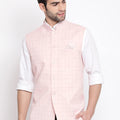 Men's Pink Checkered Classic Linen Nehru Jacket