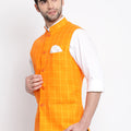 Men's Orange Checkered Pattern Classic Nehru Jacket