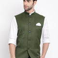 Men's Green Cotton Blend Twill Nehru Jacket