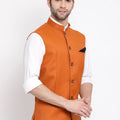 Orange Cotton Blend Twill Nehru Jacket