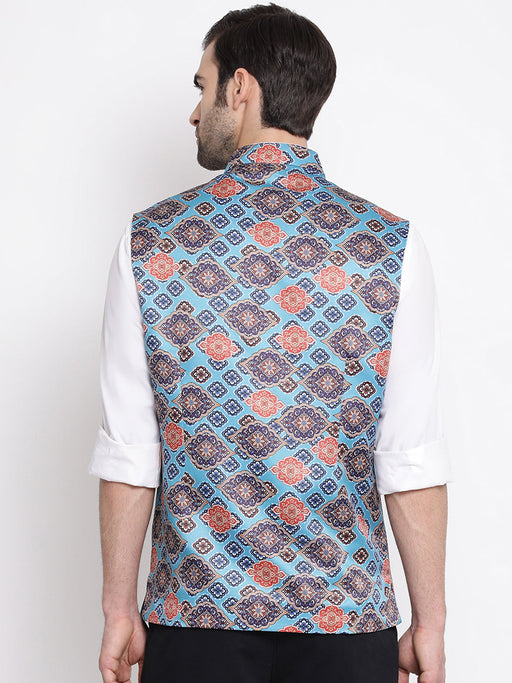 Men's Blue Digital Printed Royal Nehru Jacket