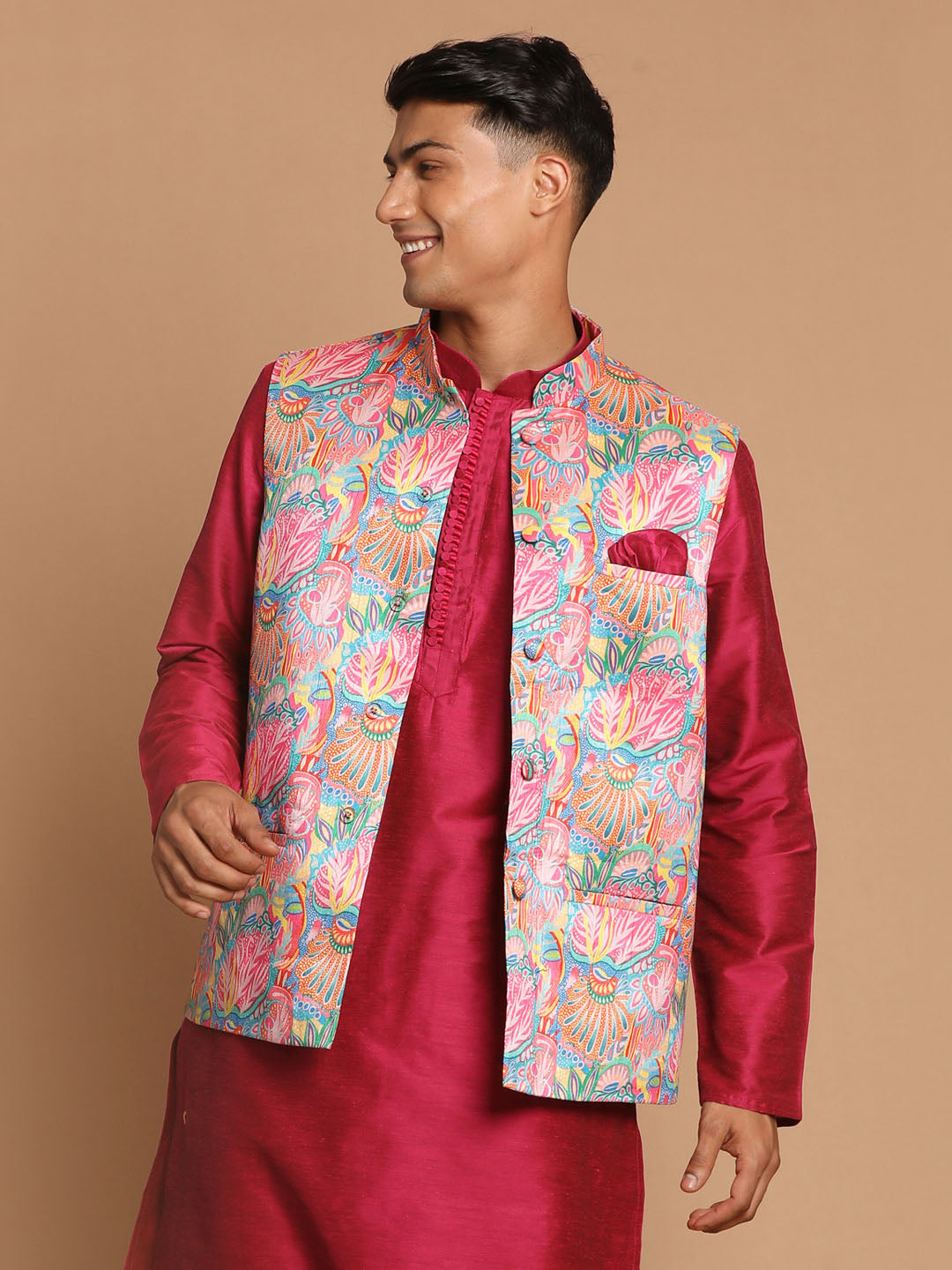 Men's Multi-Color Printed Nehru Jacket