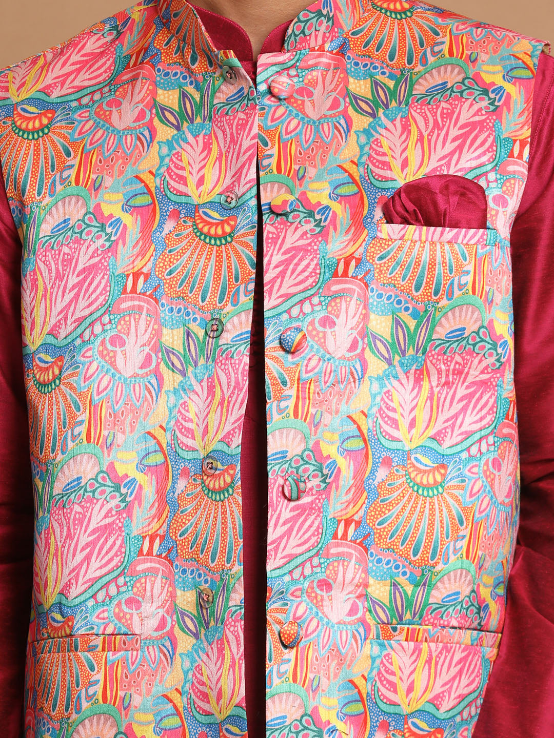 Men's Multi-Color Printed Nehru Jacket