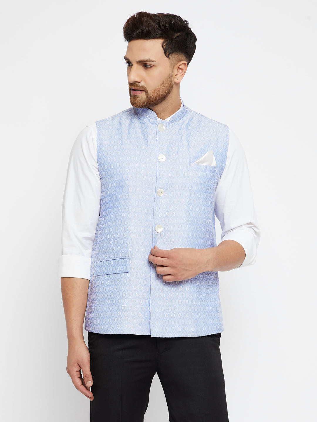Men's Lavender Acquard Nehru Jacket
