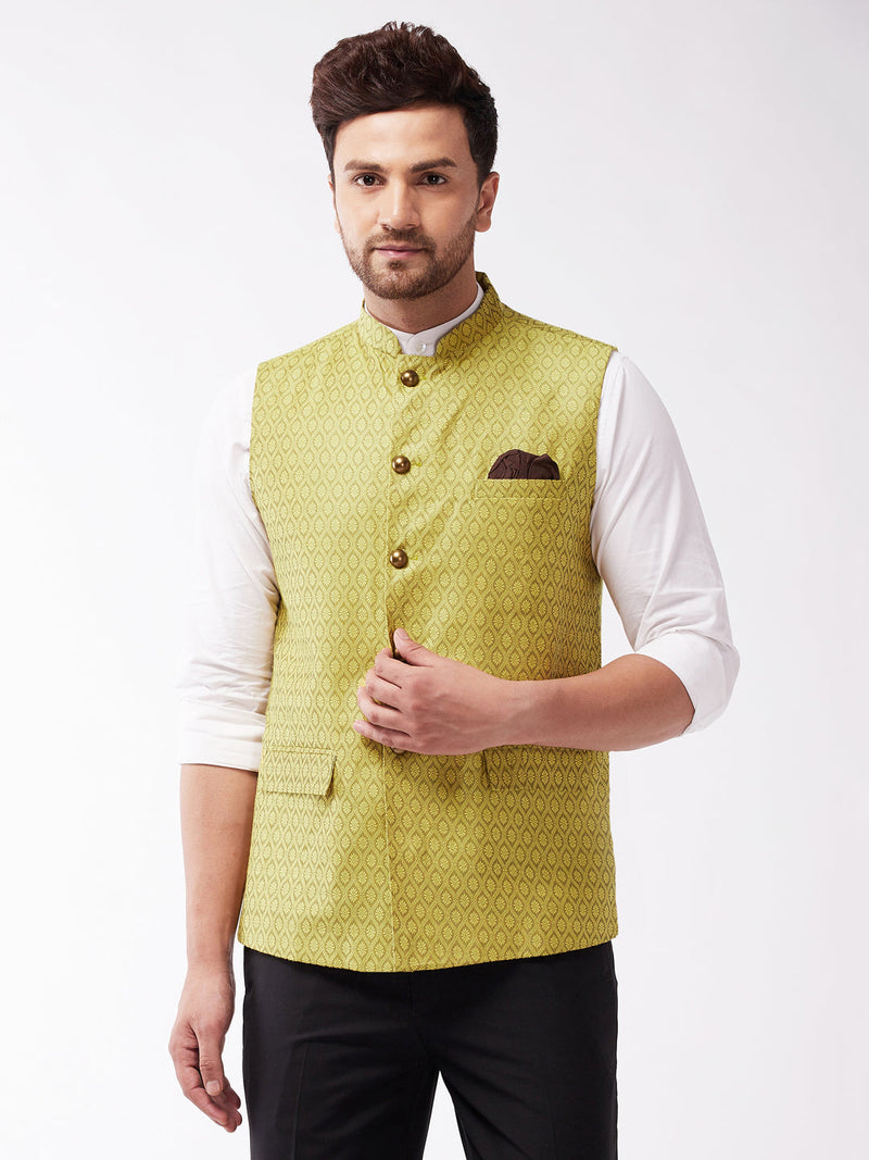 Men's Yellow Jacquard Nehru Jacket
