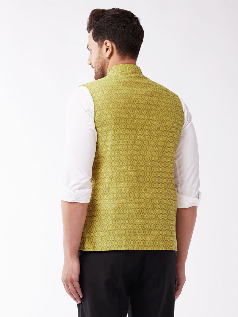 Men's Yellow Jacquard Nehru Jacket