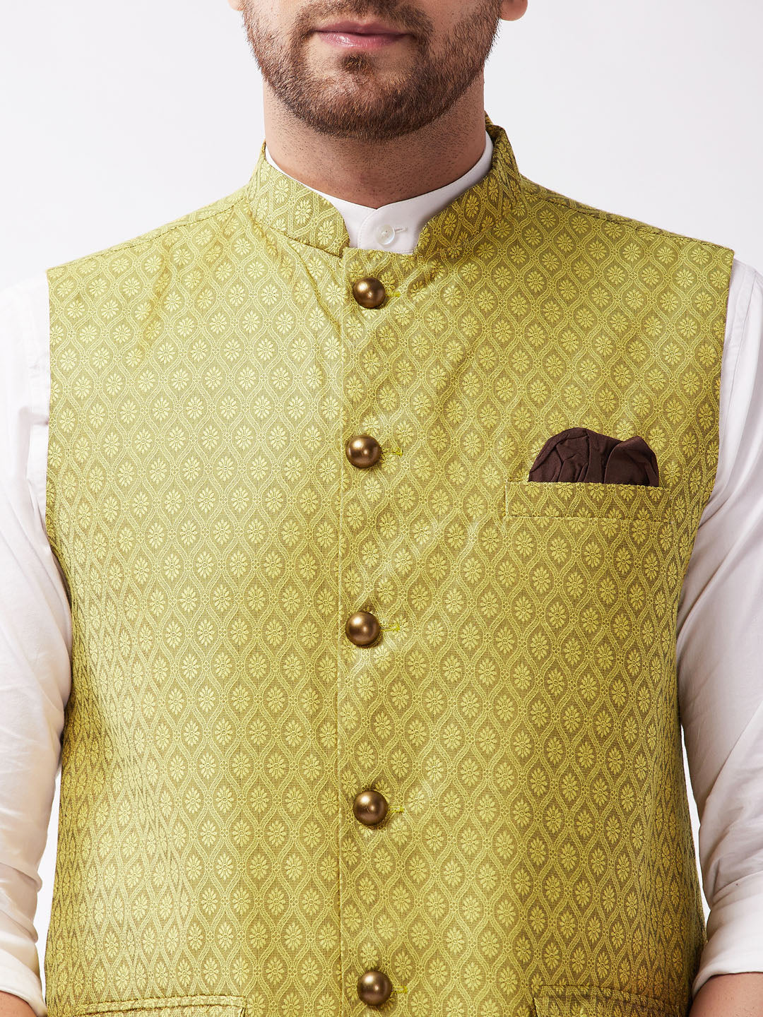 Men's Yellow Jacquard Nehru Jacket