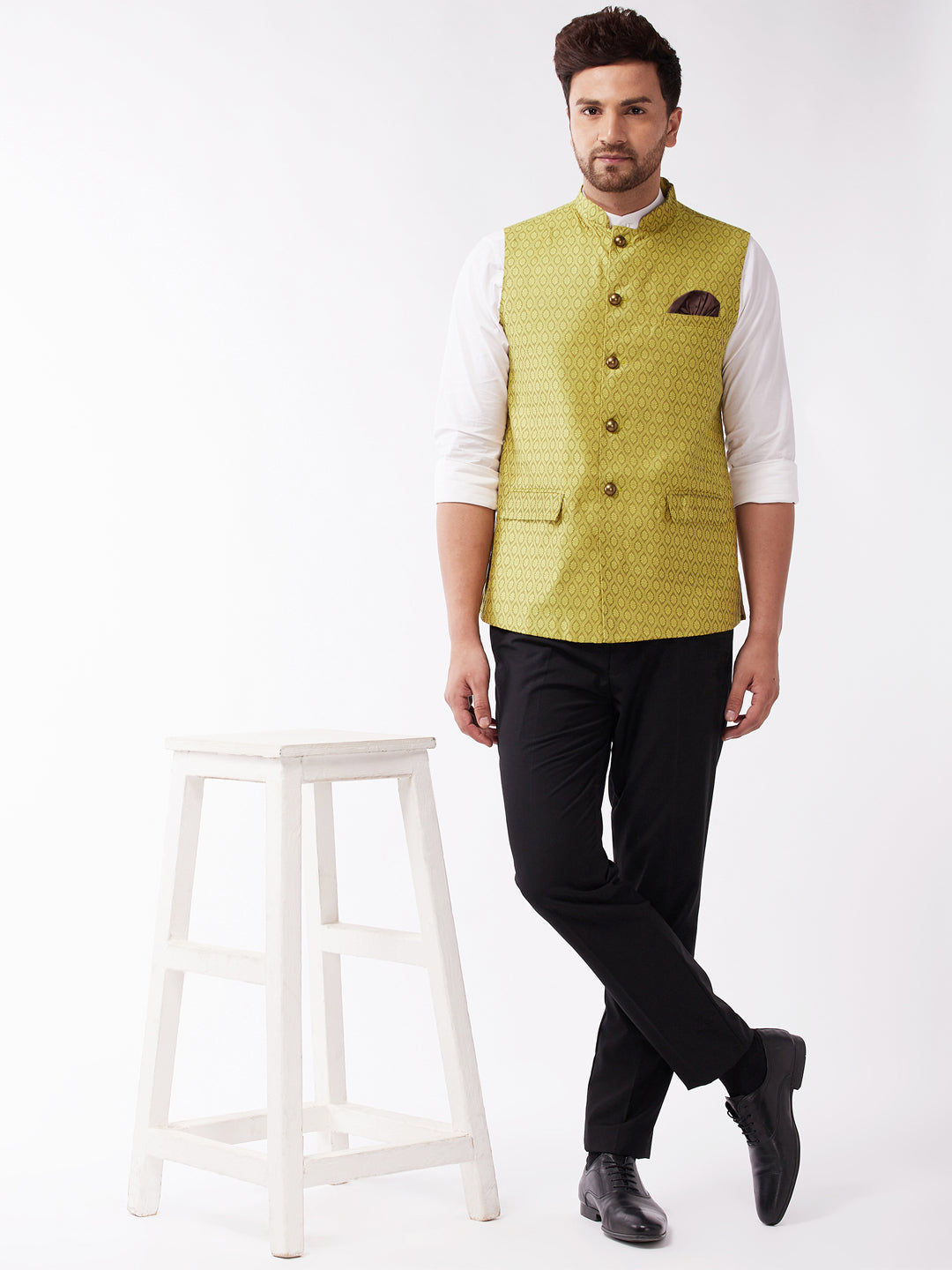 Men's Yellow Jacquard Nehru Jacket