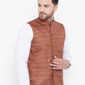 VASTRAMAY Men's Coffee Brown Silk Blend Nehru Jacket