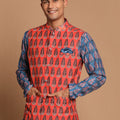 Men's Orange Printed Nehru Jacket