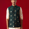 Men's Green Leaf Motif Embellished Jacket