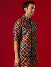 Purple Muslin Sequined Patola Print Nehru Jacket