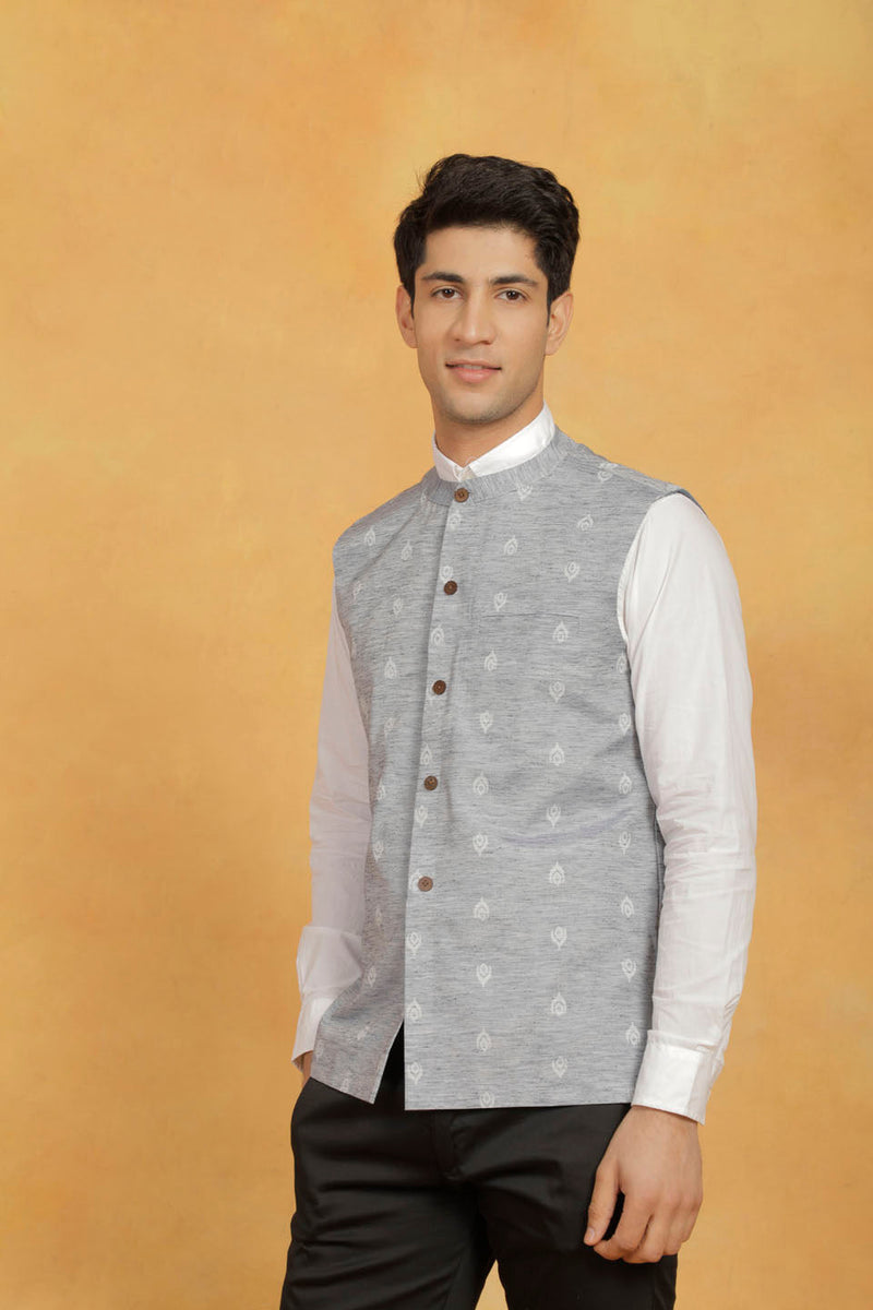 Men's Grey Cotton Nehru Jacket