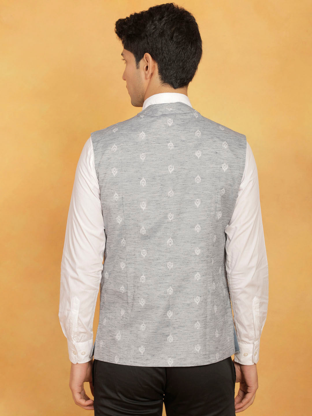 Men's Grey Cotton Nehru Jacket