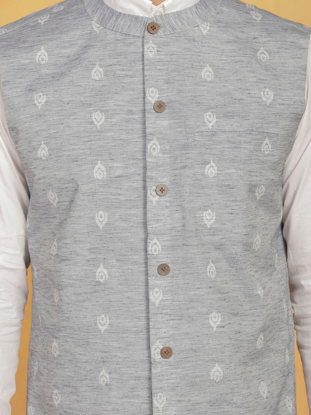 Men's Grey Cotton Nehru Jacket