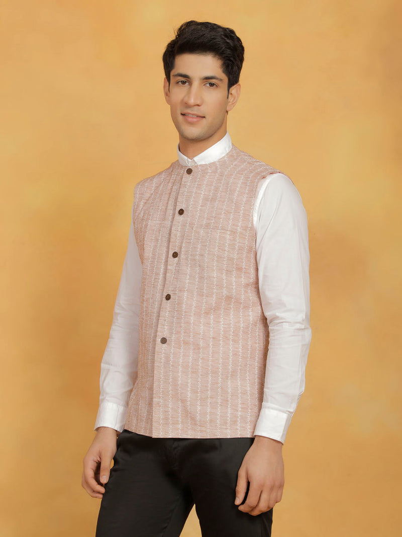 Men's Beige Cotton Nehru Jacket