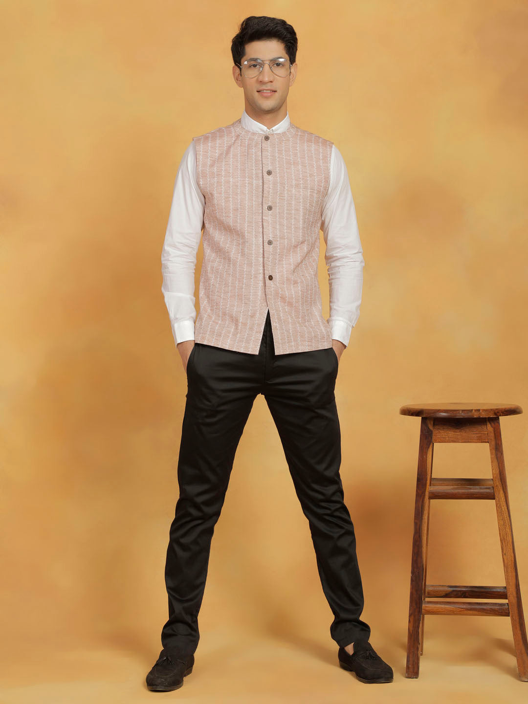 Men's Beige Cotton Nehru Jacket