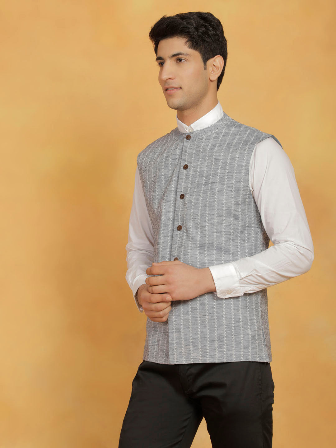 Men's Beige Cotton Nehru Jacket