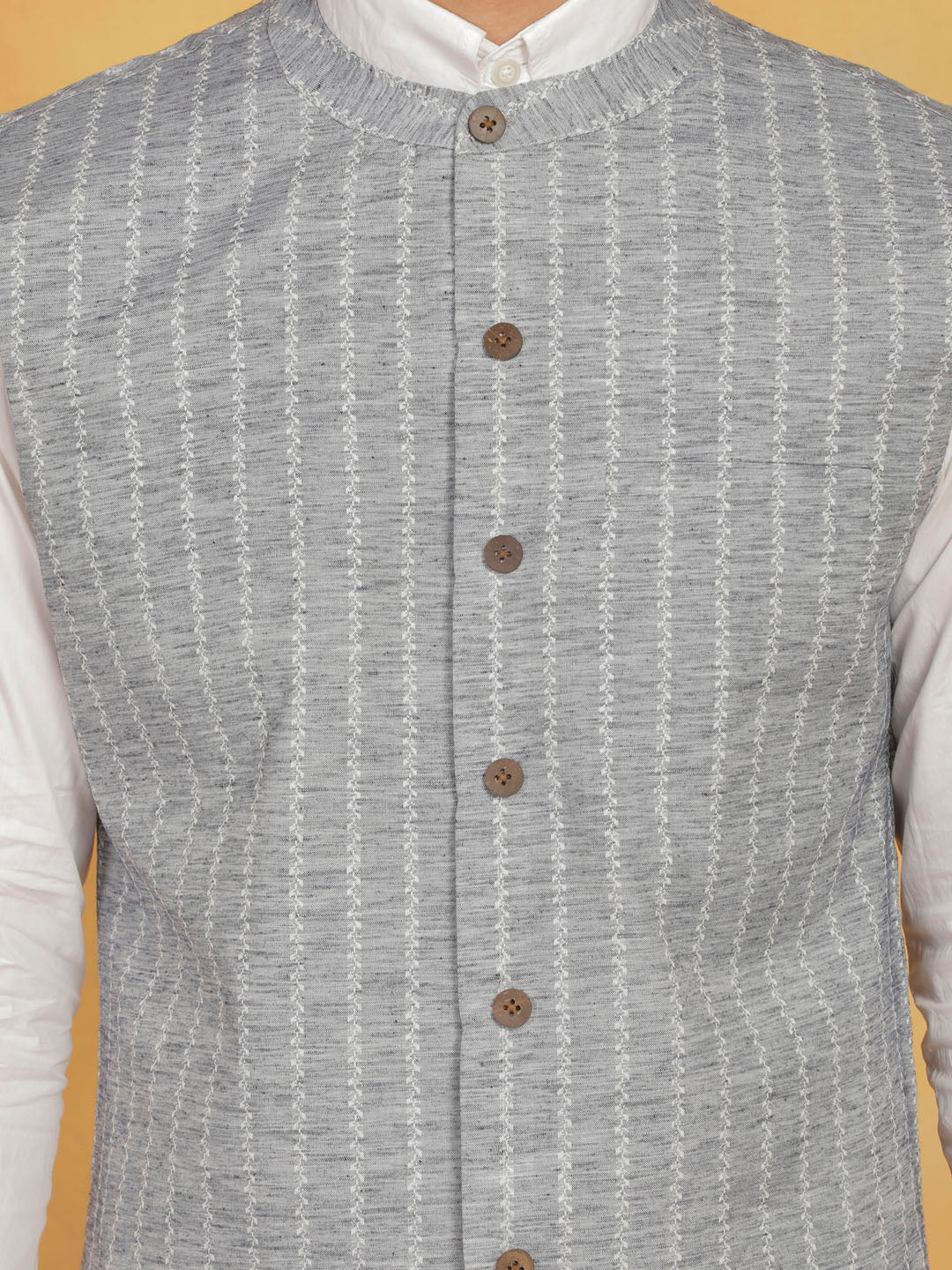 Men's Beige Cotton Nehru Jacket