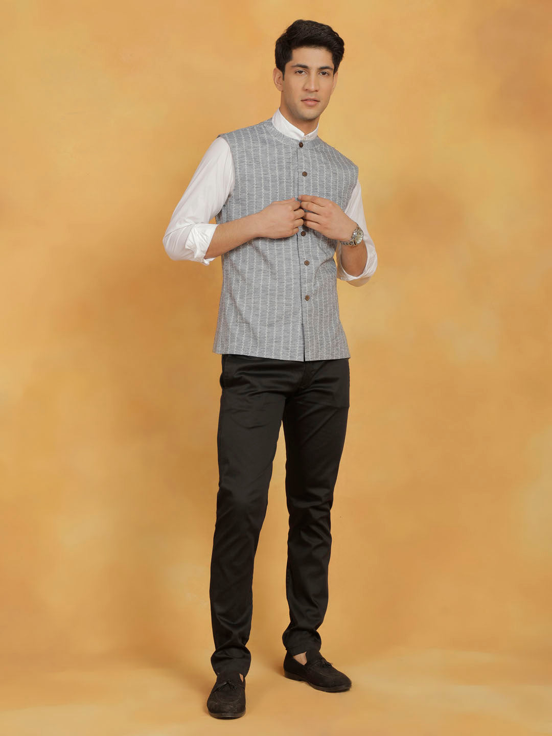 Men's Beige Cotton Nehru Jacket