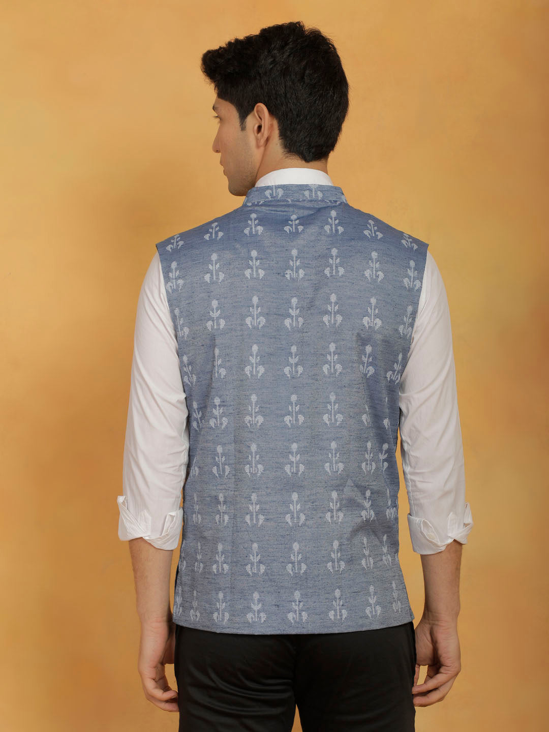 Men's Blue Cotton Nehru Jacket