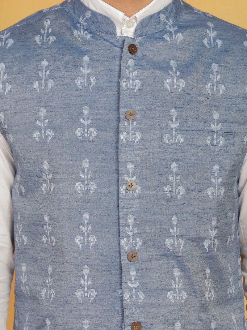 Men's Blue Cotton Nehru Jacket