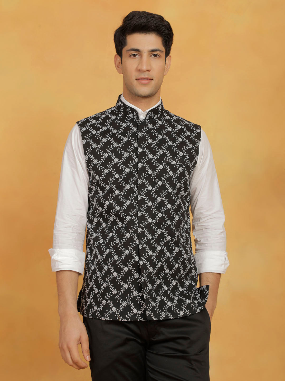Men's Black Cotton Nehru Jacket