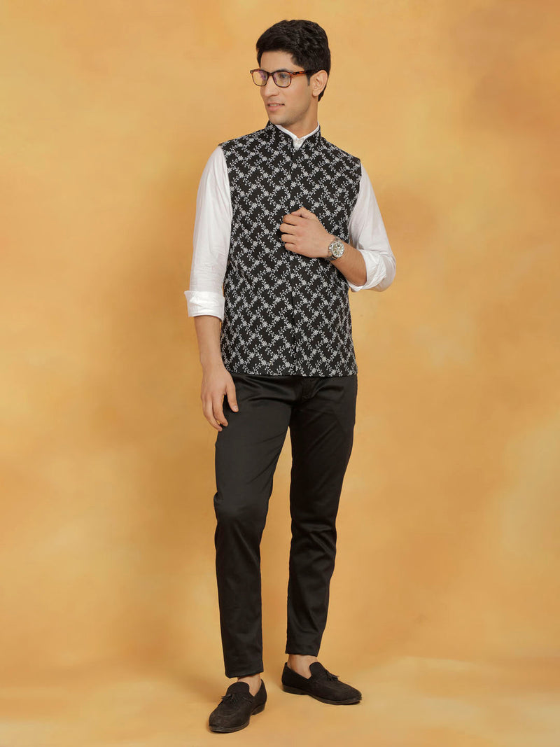 Men's Black Cotton Nehru Jacket