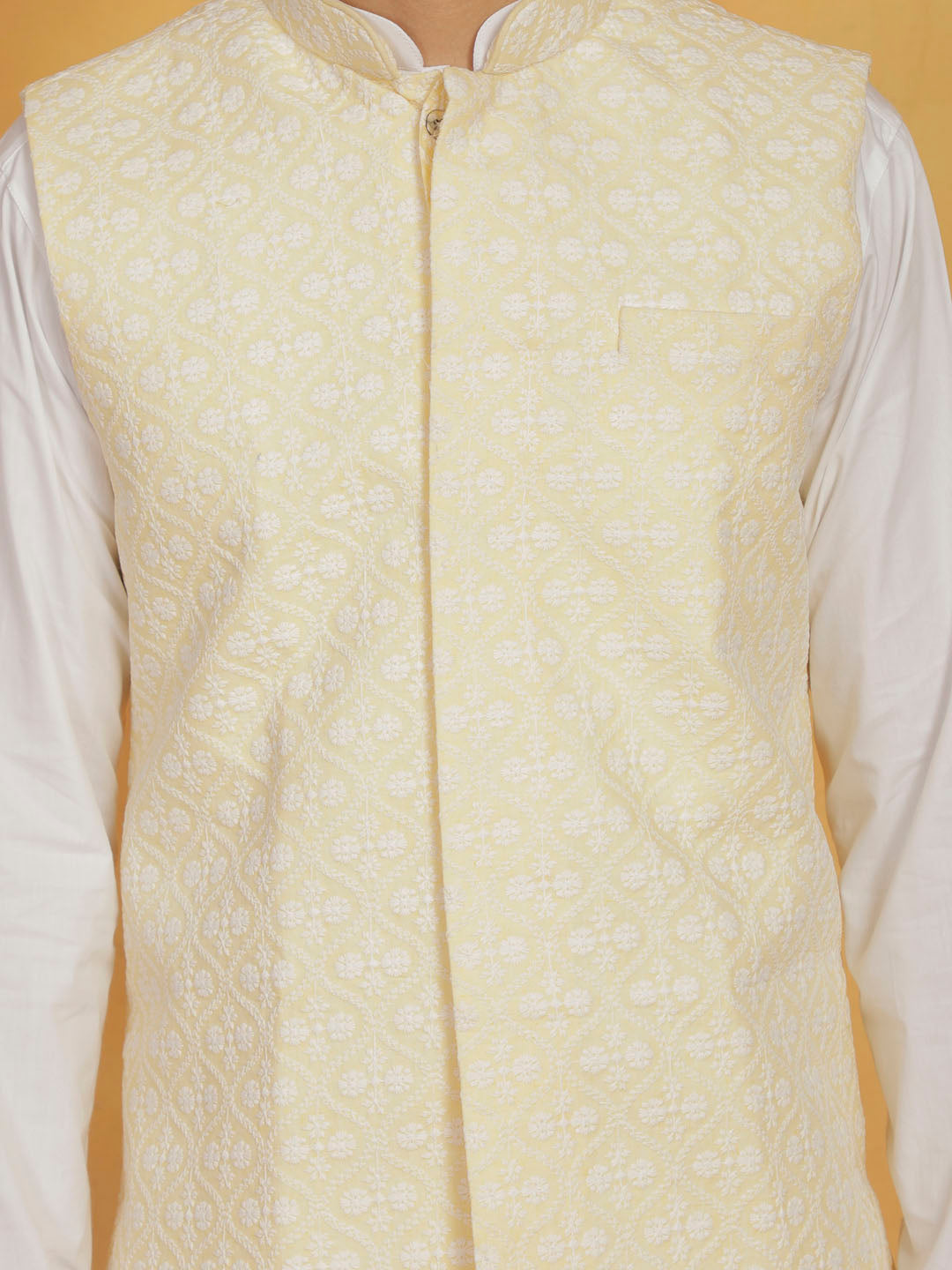 Men's Yellow Cotton Nehru Jacket