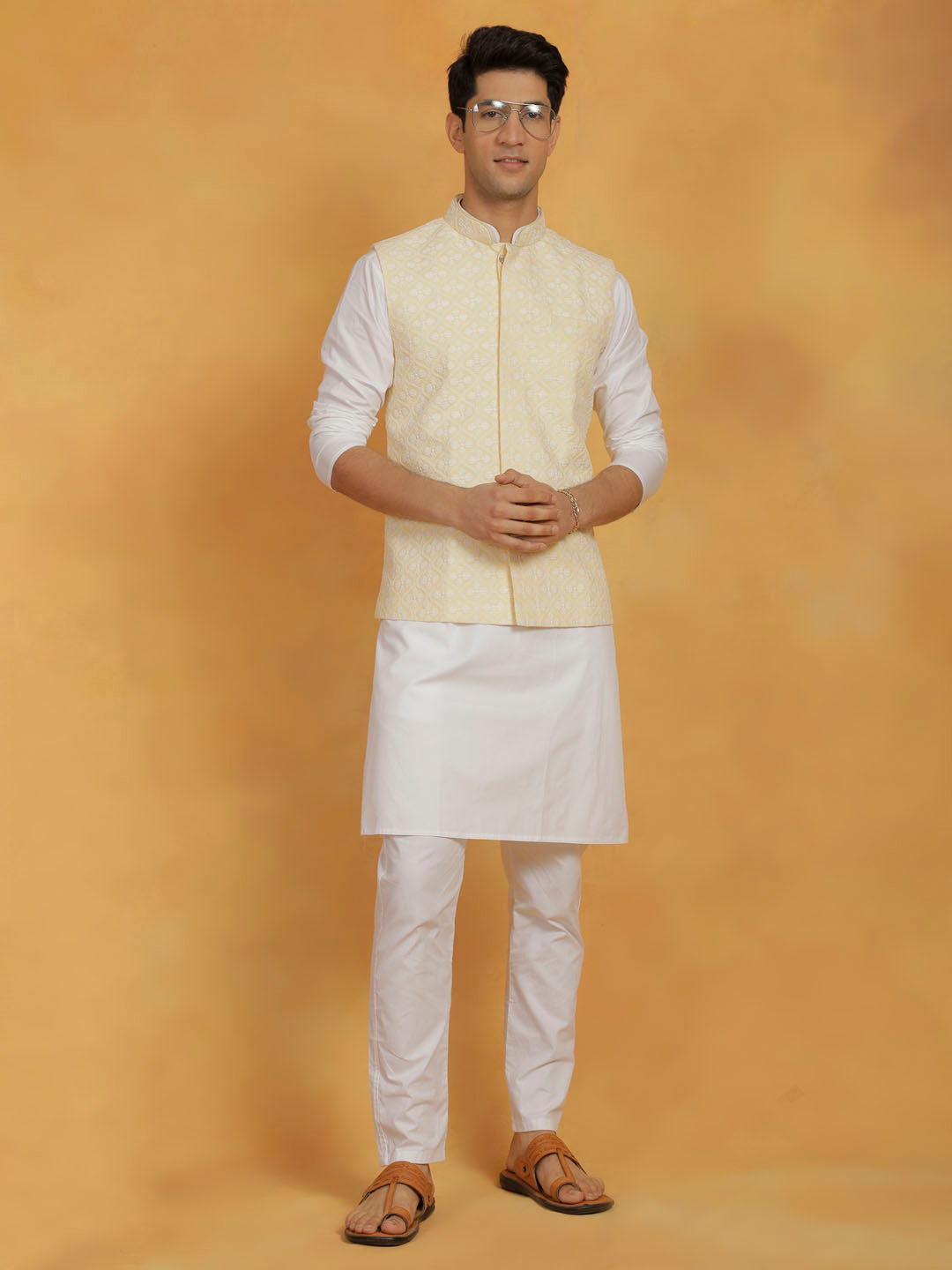 Men's Yellow Cotton Nehru Jacket
