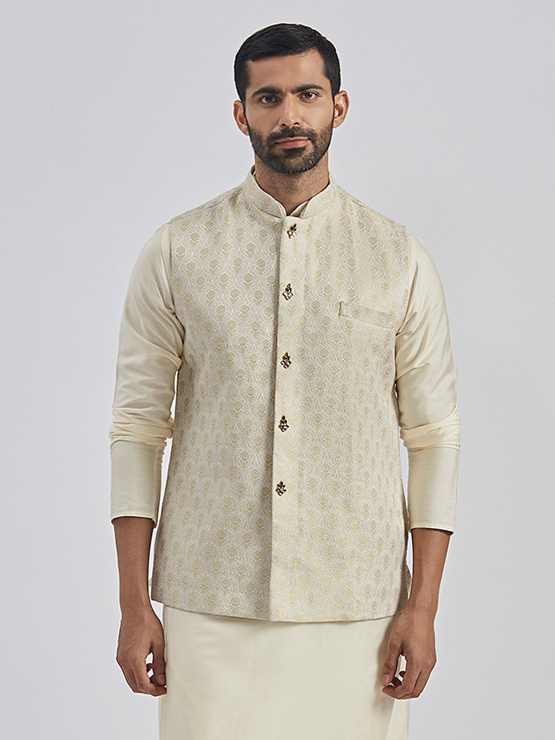 Men's Gold Viscose Nehru Jacket