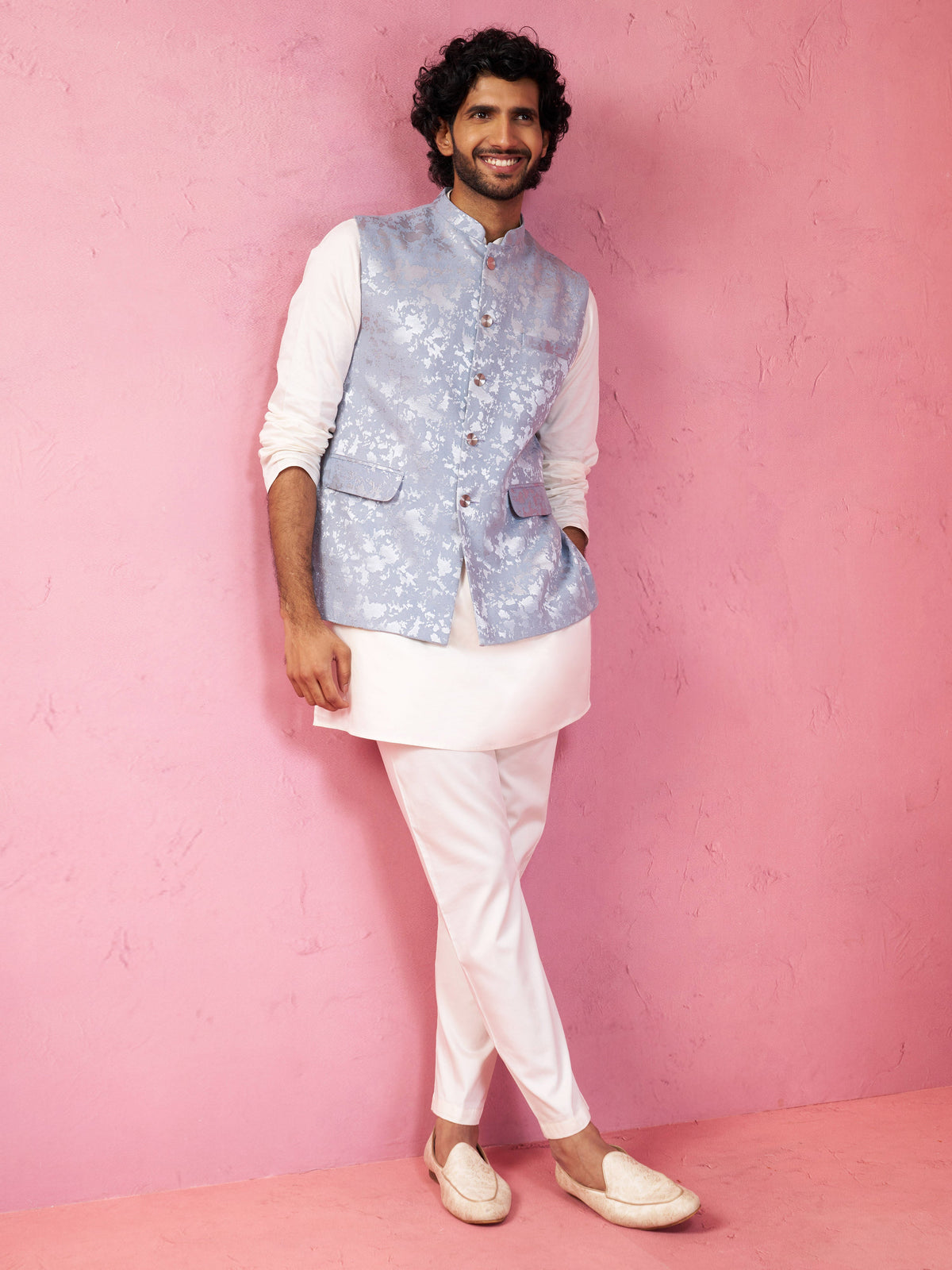 Men's Grey Monty Jacquard Nehru Jacket