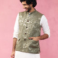Men's Mehendi Green Monty Jacquard Nehru Jacket