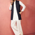 Men's Blue Nehru Jacket with Cream Kurta Trouser