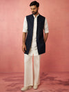 Men's Navy Embroidered Nehru Jacket with Cream Kurta Trouser