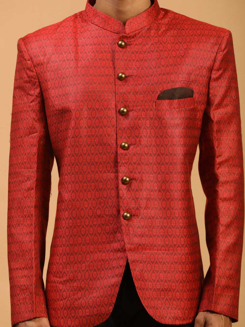 Men's Maroon Silk Blend Woven Jodhpuri