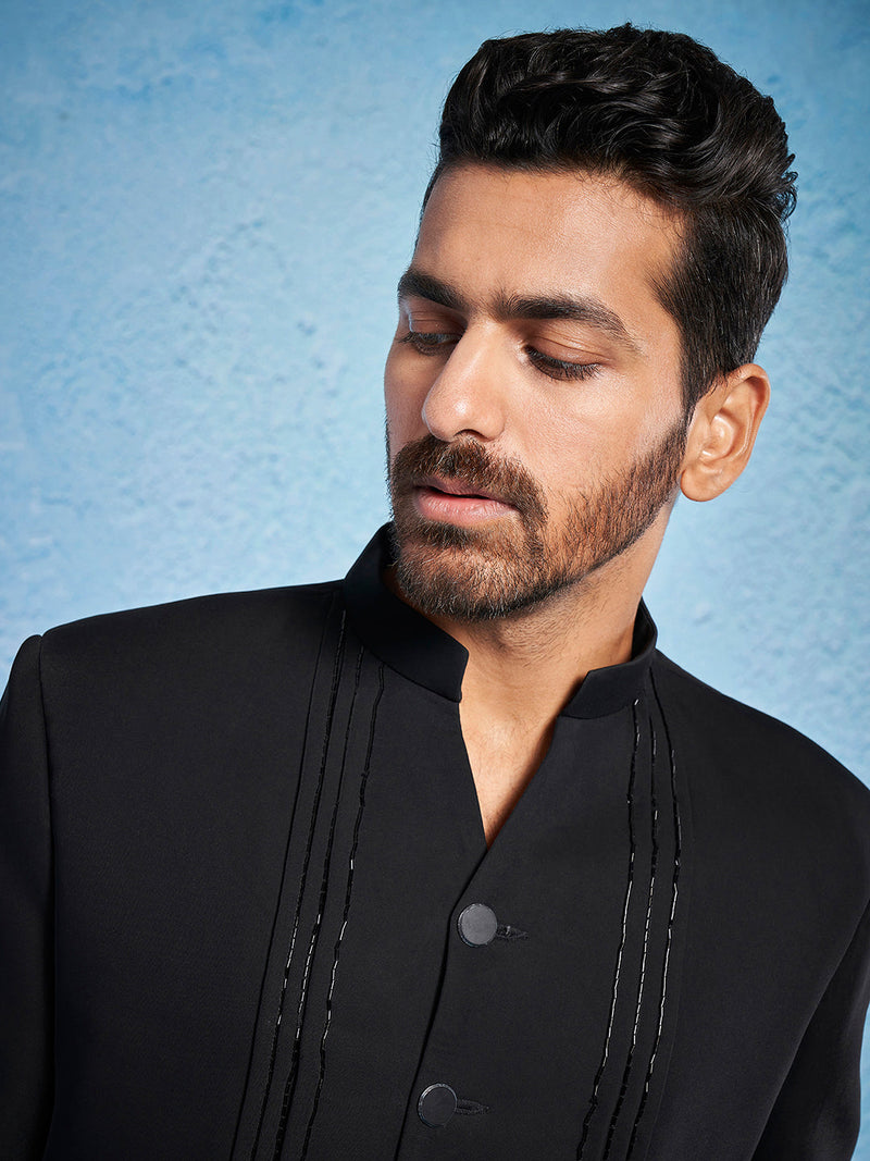 Men's Black Imported Suiting Sherwani Only Top