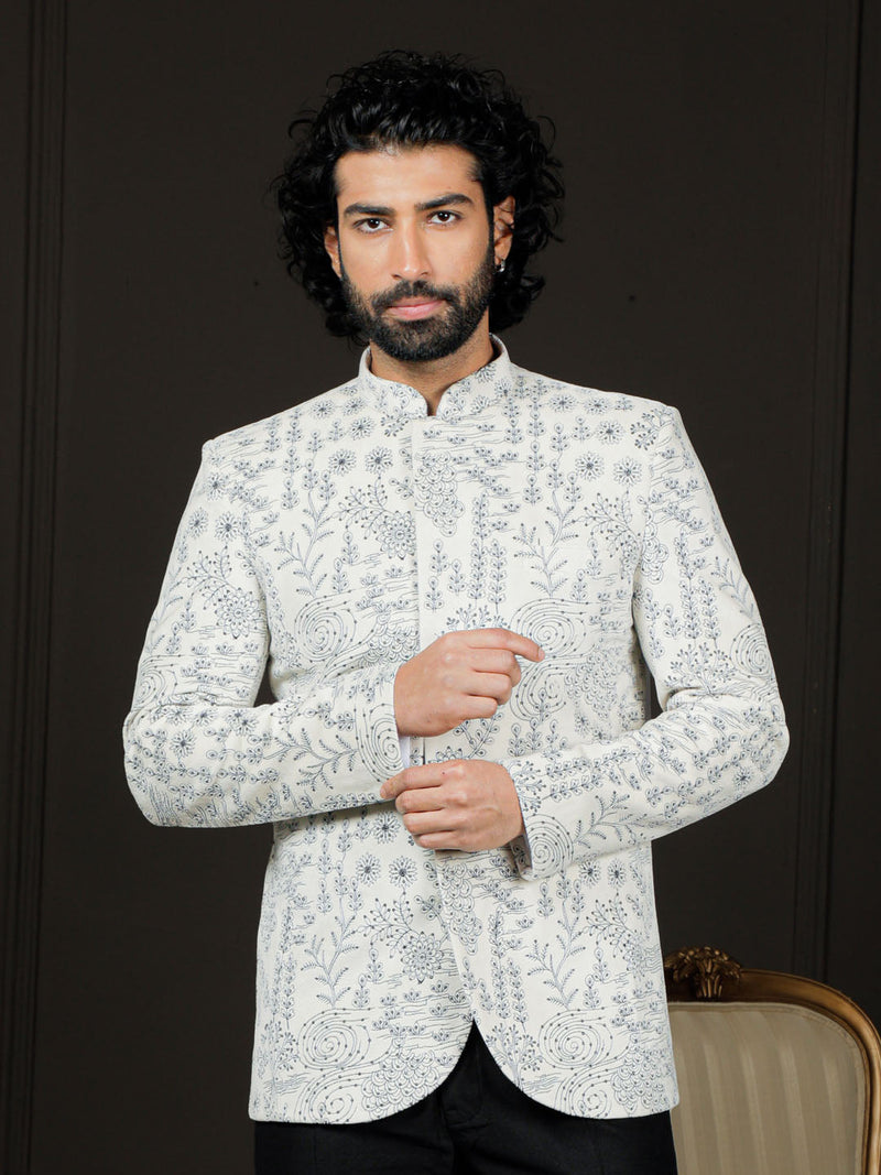 Men's Velvet Embroidered Sequined Bandhgala Jodhpuri