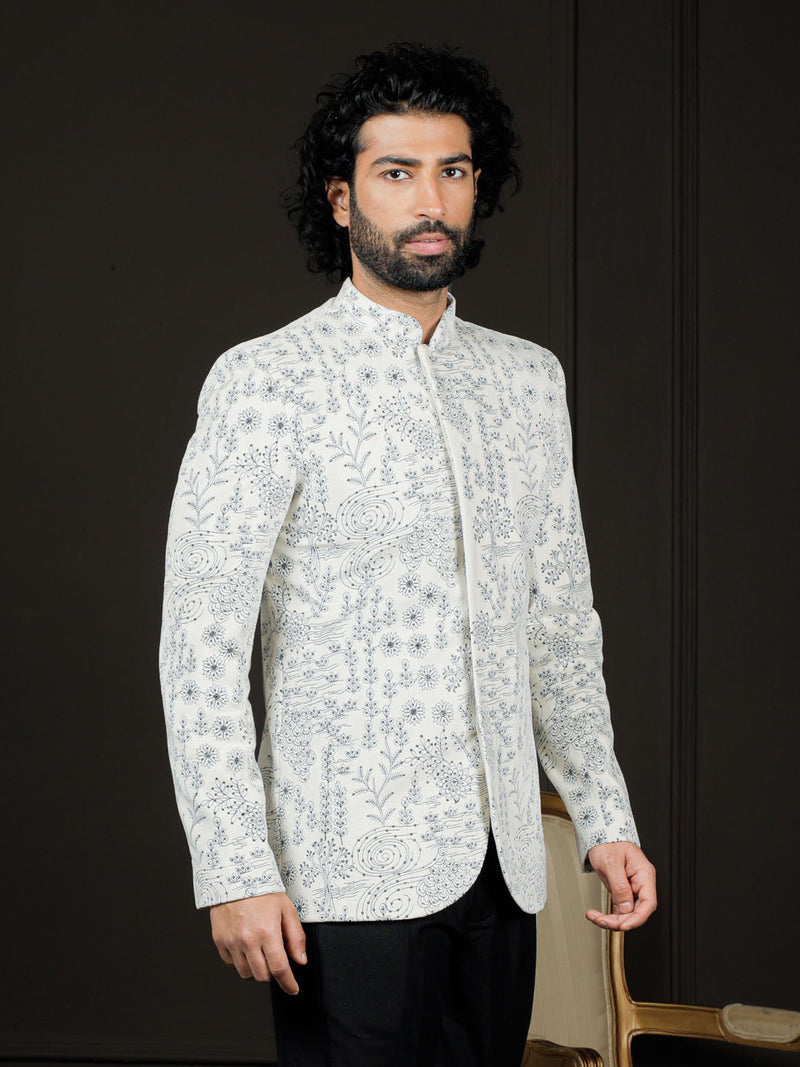 Men's Velvet Embroidered Sequined Bandhgala Jodhpuri