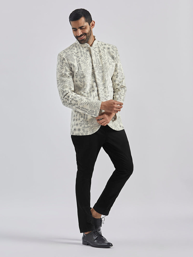 Men's Velvet Embroidered Sequined Bandhgala Jodhpuri