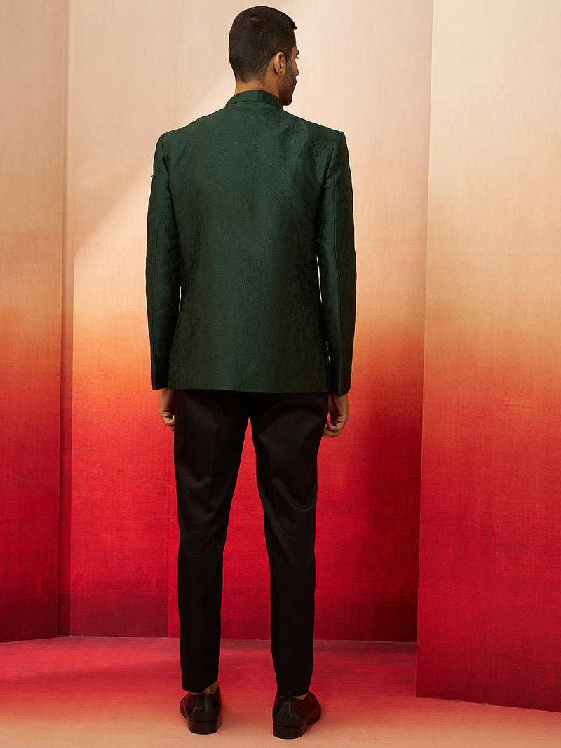 Men's Bottle Green Jacquard Jodhpuri with Pant