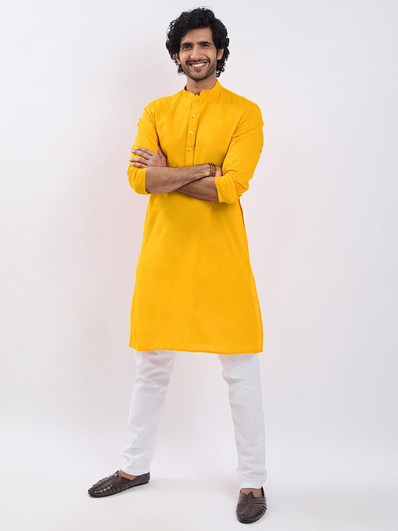 Men's Yellow Cotton Kurta