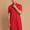 Men's Maroon Solid Kurta