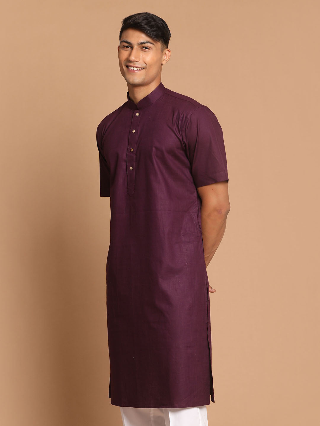 Men's Purple  Solid Kurta