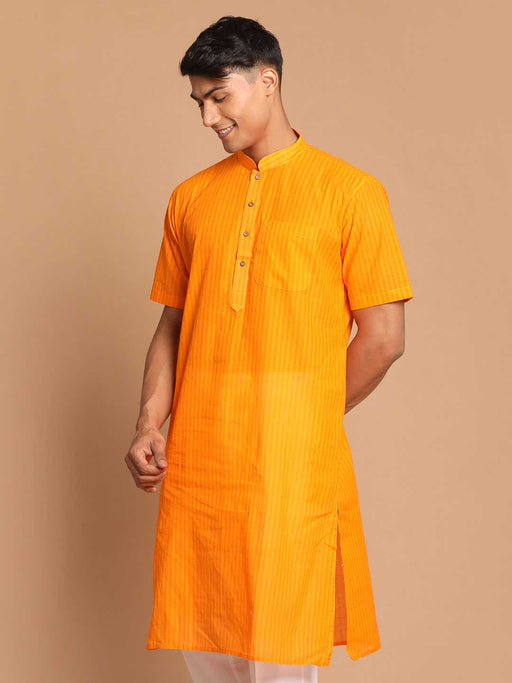 Men's Orange Striped Kurta