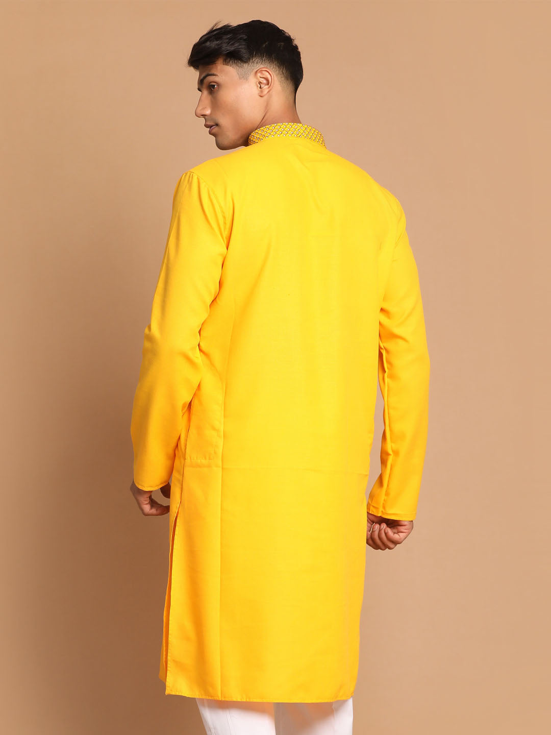 Men's Yellow Color Solid Kurta