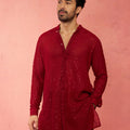 Men's Maroon Georgette Mid Kurta