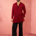 Men's Maroon Georgette Embroidered Kurta with Black Satin Palazzo Pant Set