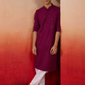 Men's Purple Rayon Sequin Embroidered Kurta with White Trousers